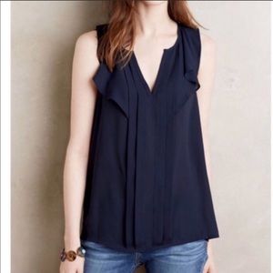 Maeve Anthropologie Navy Ruffle Tank Size 6